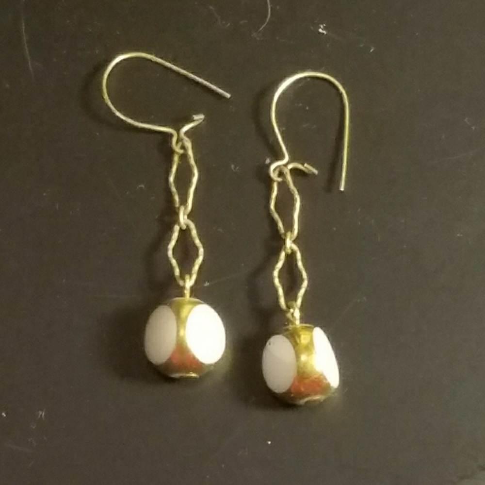Vintage White and faux gold earrings